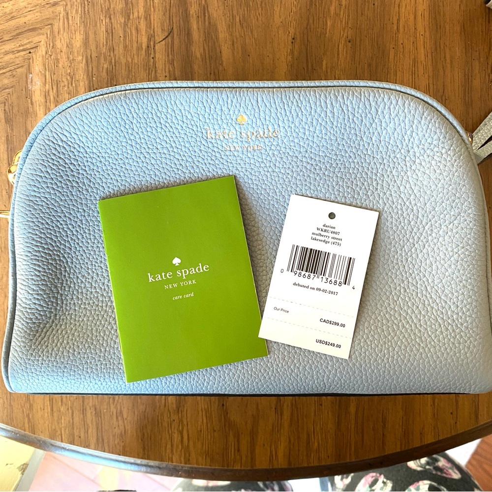 Kate Spade NWT Lt blue Mulberry Street Darian Double Zip Leather Crossbody Bag - Picture 2 of 13